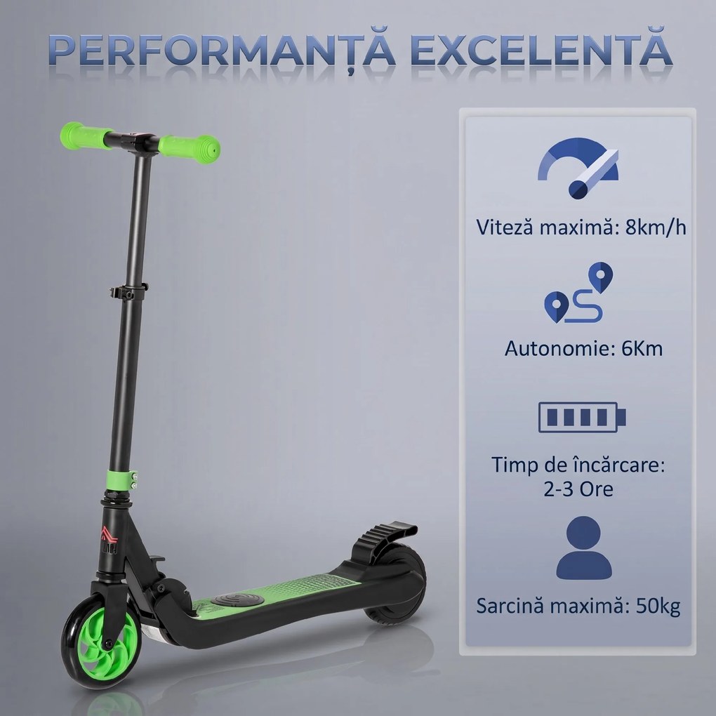 HOMCOM Trotinetă Electrică Pliabilă pentru Copii de 6+ Ani cu Înălțime Reglabilă, 71x36.5x75-80 cm, Verde | Aosom Romania