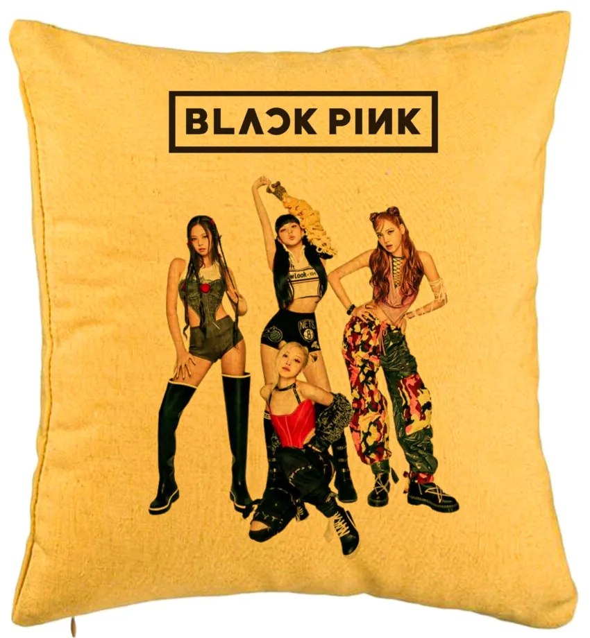 Perna Decorativa BlackPink, Model 3, 40x40 cm, Galben, Husa Detasabila, Burduf