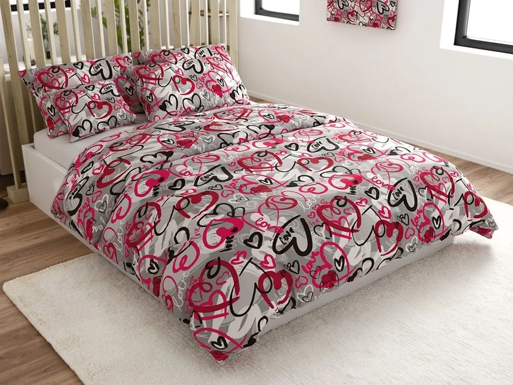 Lenjerie de pat din bumbac gri STREET LOVE Dimensiune lenjerie de pat: 70 x 90 cm | 140 x 200 cm
