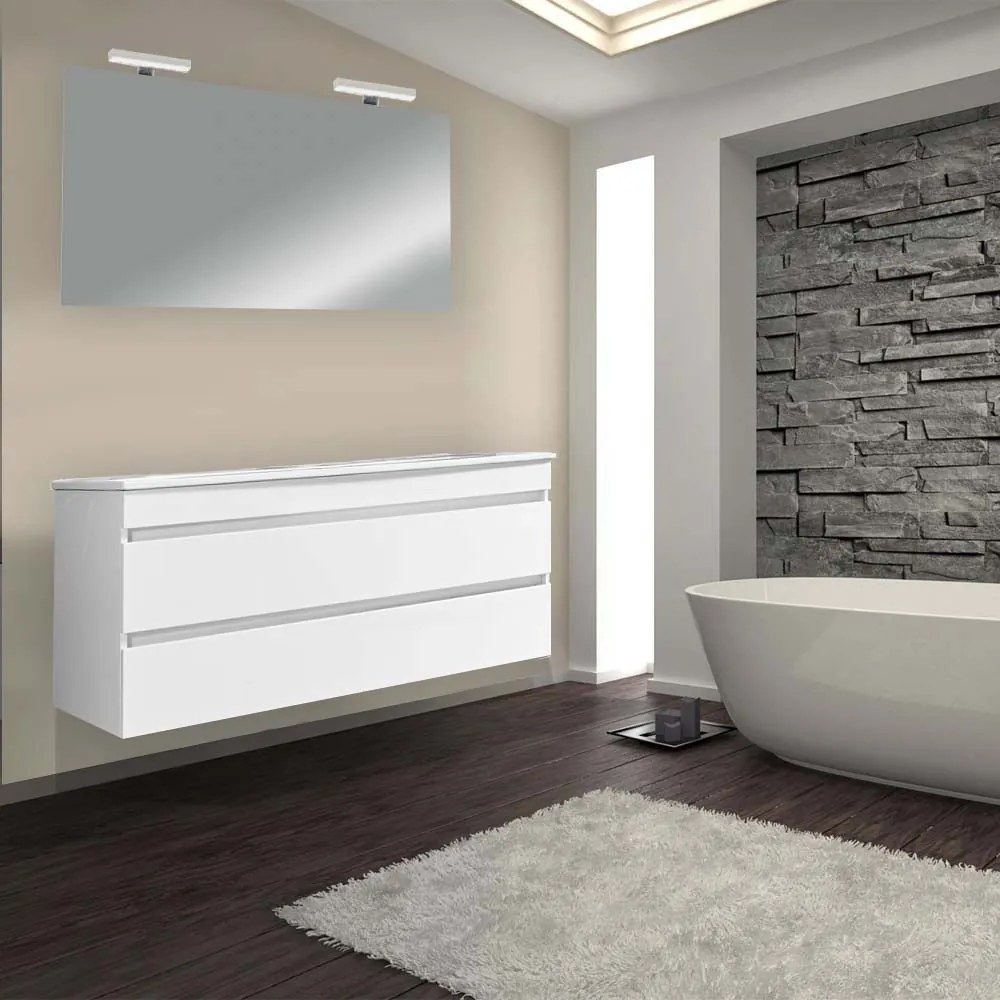 Mobilier de baie Cube 120 cu 1 lavoar ceramic cu oglindă 60x120 cm vopsit alb lucios