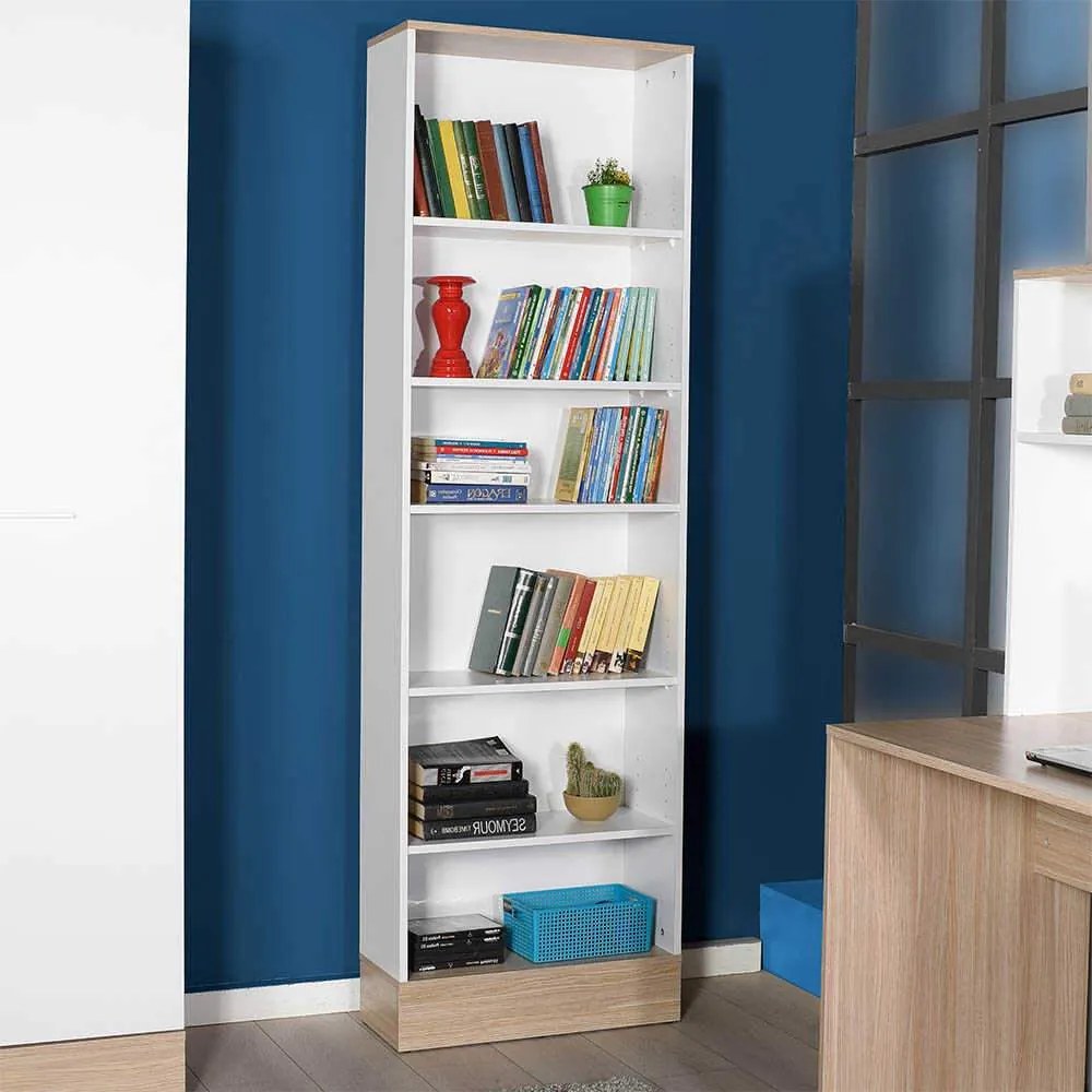 Biblioteca Adore Base, 6 rafturi, Stejar / Alb, 60x197x26 cm