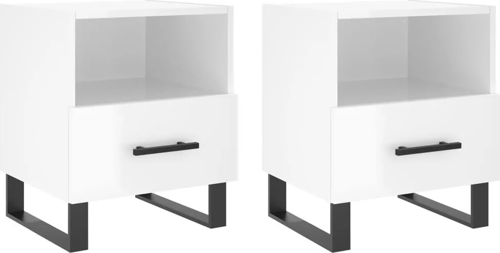 vidaXL Noptiere, 2 buc., alb extralucios, 40x35x47,5 cm, lemn compozit