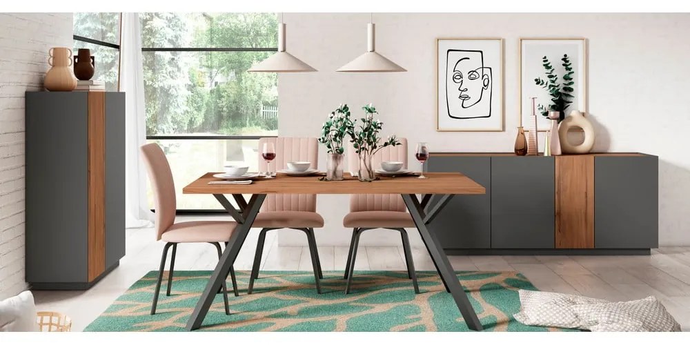 Masă de dining cu blat cu aspect de lemn de nuc 90x160 cm Paola – Marckeric