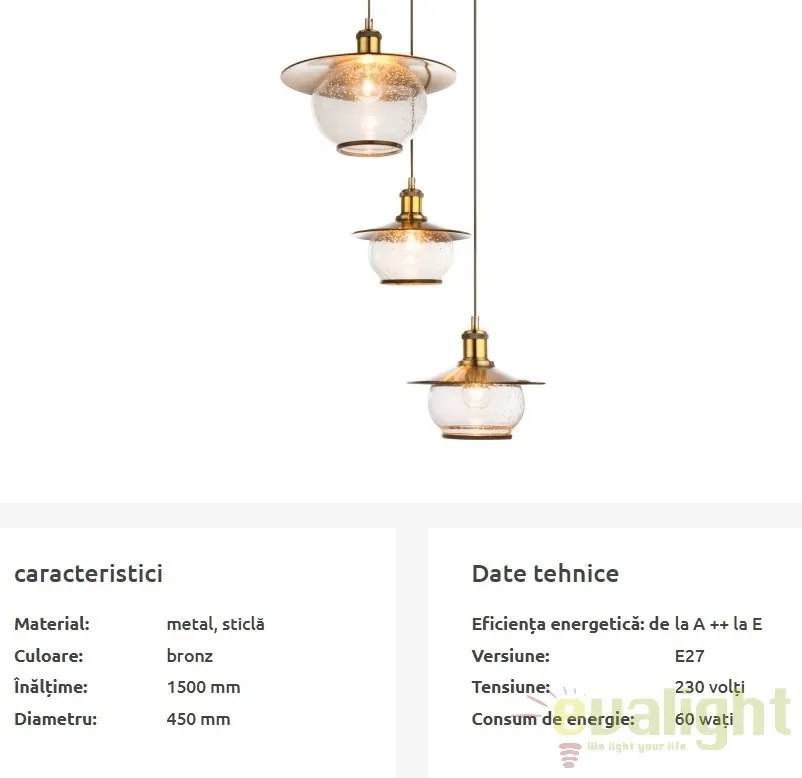 Lustra stil industrial cu 3 pendule Nevis 69030-3H GL