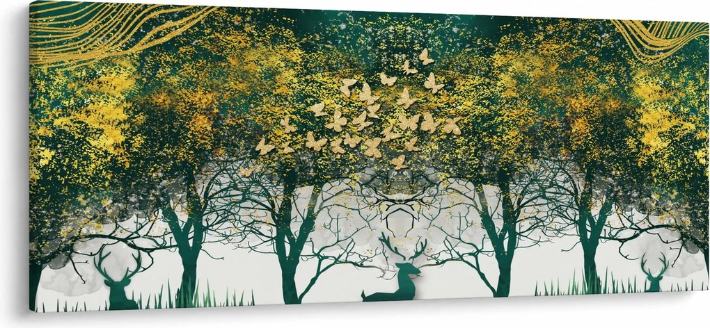 Tablou - Căprioare în pădurea verde (120x50 cm)