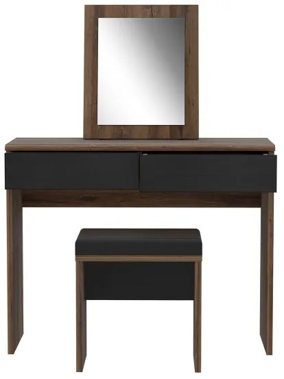 Masă de toaletă JUNO cu taburet, 45 x 29,6 cm, maro/negru