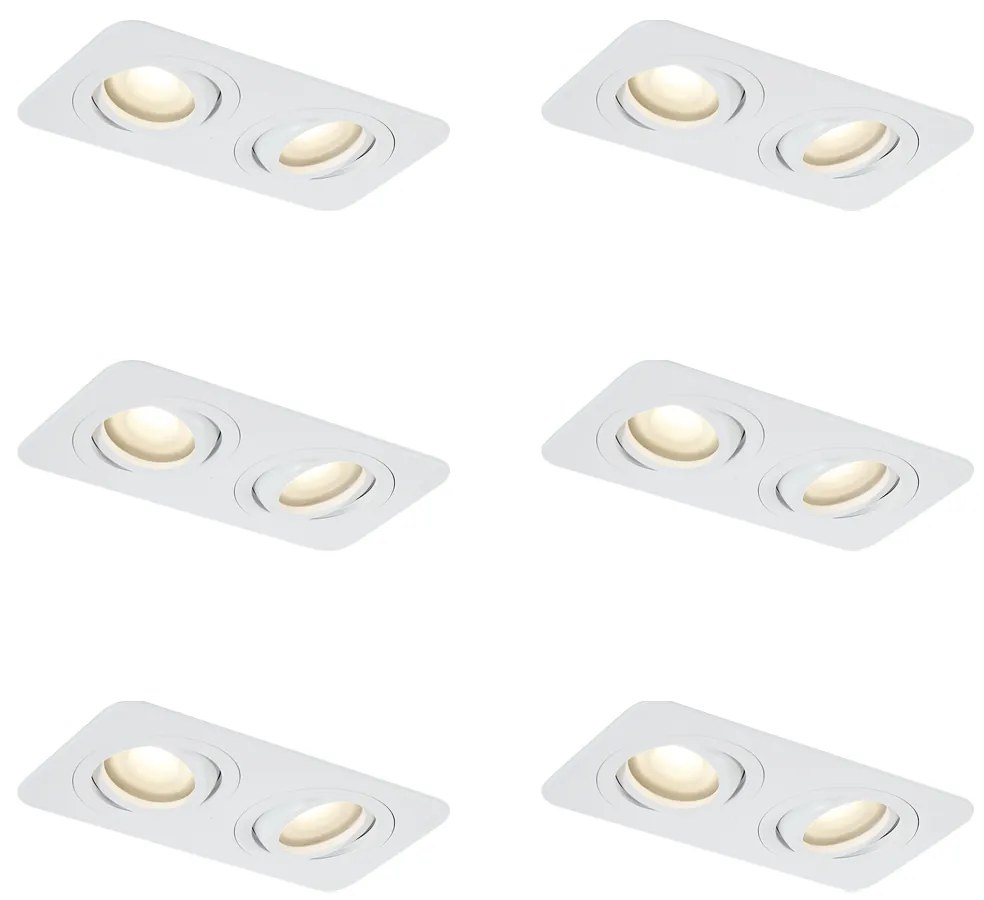 Set de 6 spoturi încastrate rotunjite albe GU10 50mm rotative și înclinabile IP44 cu 2 lumini - Alberto