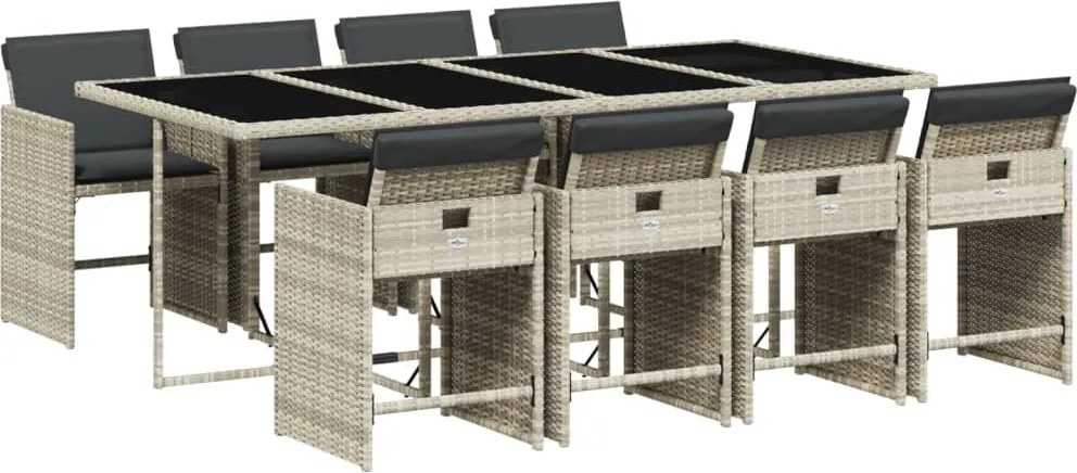 vidaXL Set mobilier grădină cu perne, 9 piese, gri deschis, poliratan