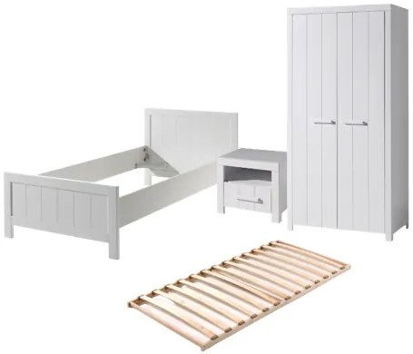 Set Mobilier Cameră Copii ERIK: Pat 90x200 cm, Dulap cu 2 Uși și Noptieră, Alb – Vipack