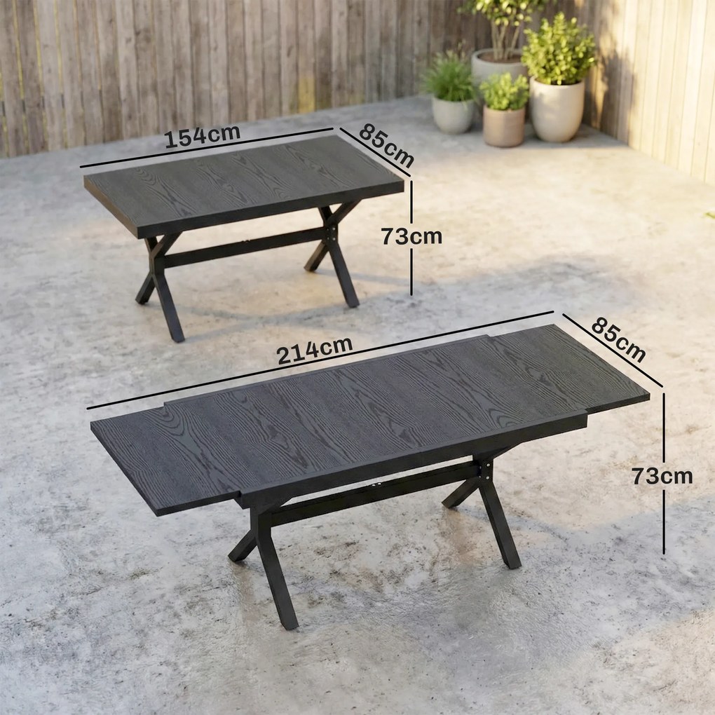 Outsunny Masă de Grădină Extensibilă din Aluminiu Masă de Luat Masa în Aer Liber Efect Lemn 8-10 Persoane 214x85x73cm Gri Antracit | Aosom Romania