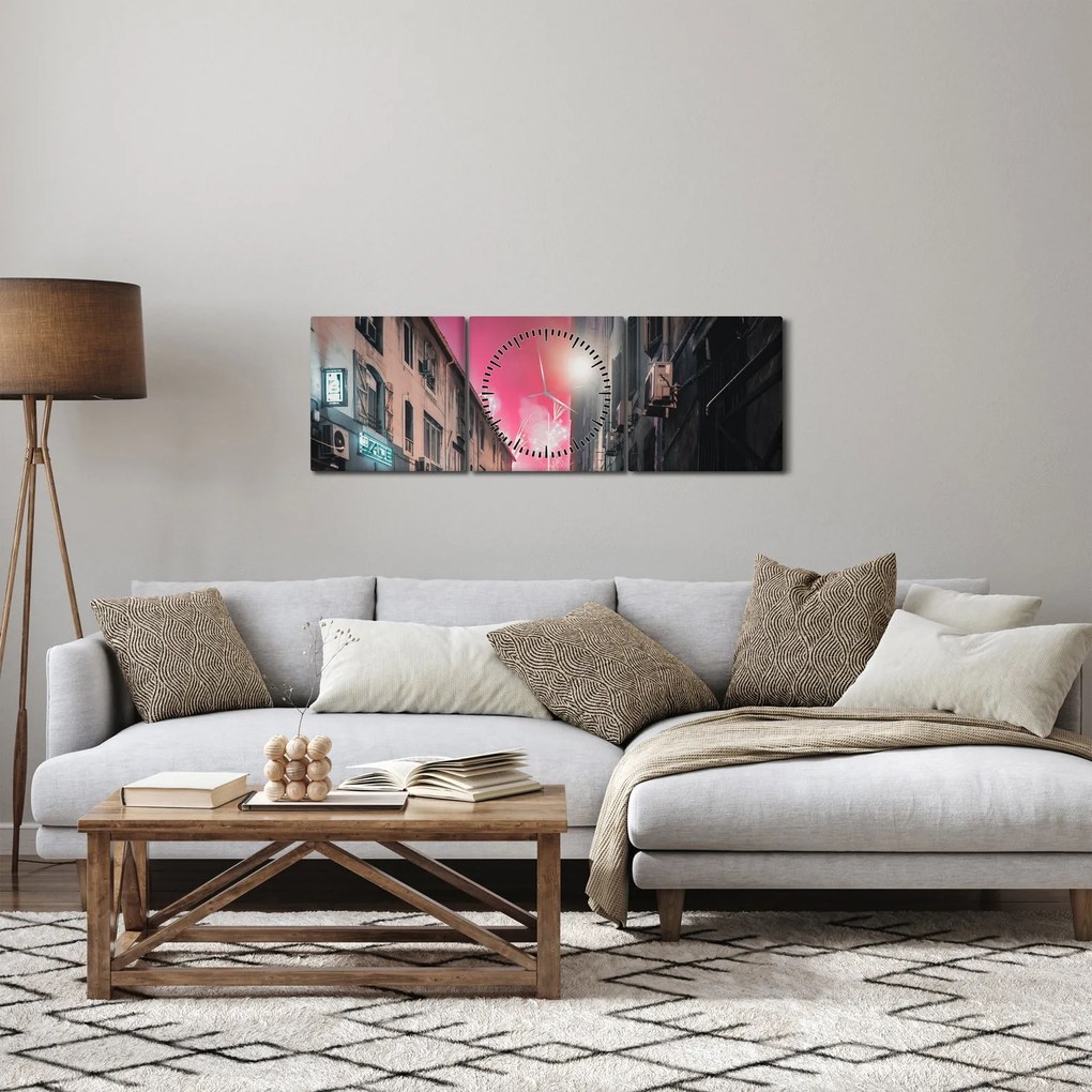 Tablou - Artificii din Marseille (cu ceas) (90x30 cm)