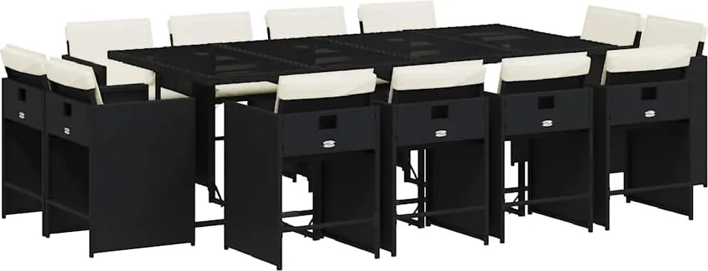 vidaXL Set mobilier de grădină cu perne, 13 piese, negru, poliratan