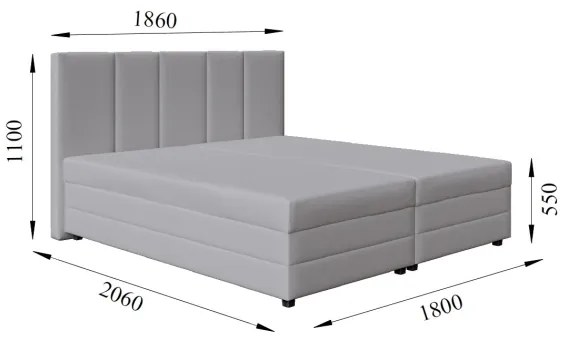 Pat tapițat ISABEL 180x200, gri deschis, cu saltea cu arcuri și spațiu de depozitare