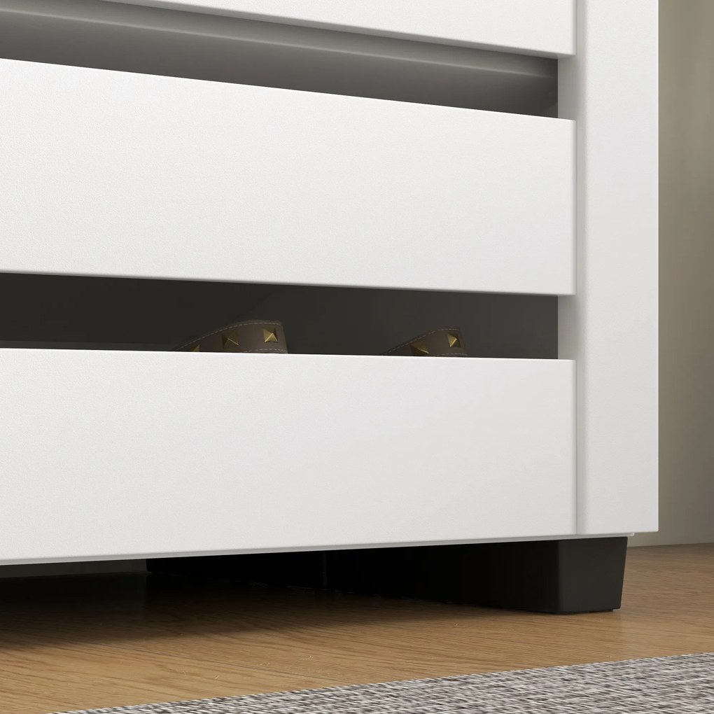 HOMCOM Dulap de Pantofi Modern cu 5 Niveluri cu Uși cu Jaluzele din Lemn Alb | Aosom Romania