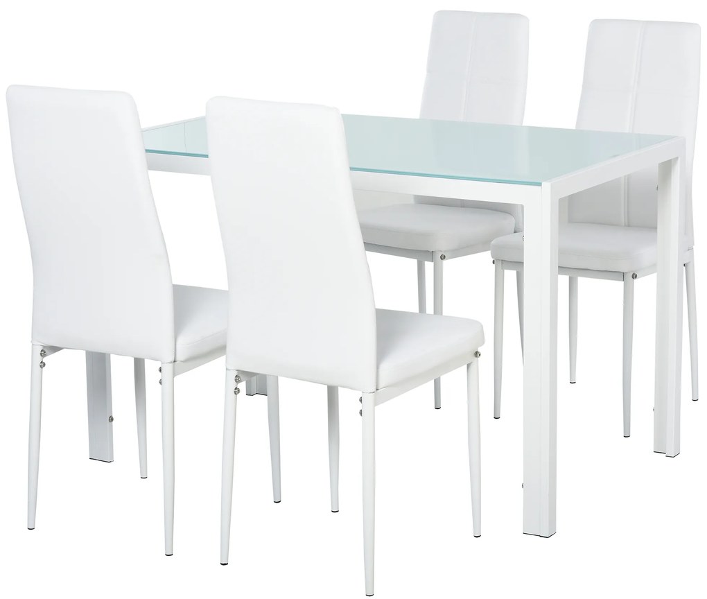 HOMCOM Set Masa pentru 4 Persoane cu 4 Scaune Tapițate, Design Modern și Elegant, Ideal pentru Dining, Alb | Aosom Romania