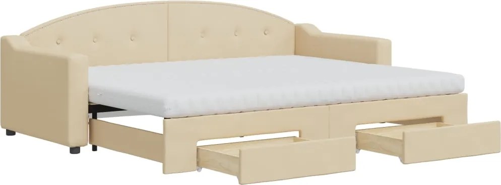 vidaXL Pat de zi cu extensie și sertare, crem, 80x200 cm, textil