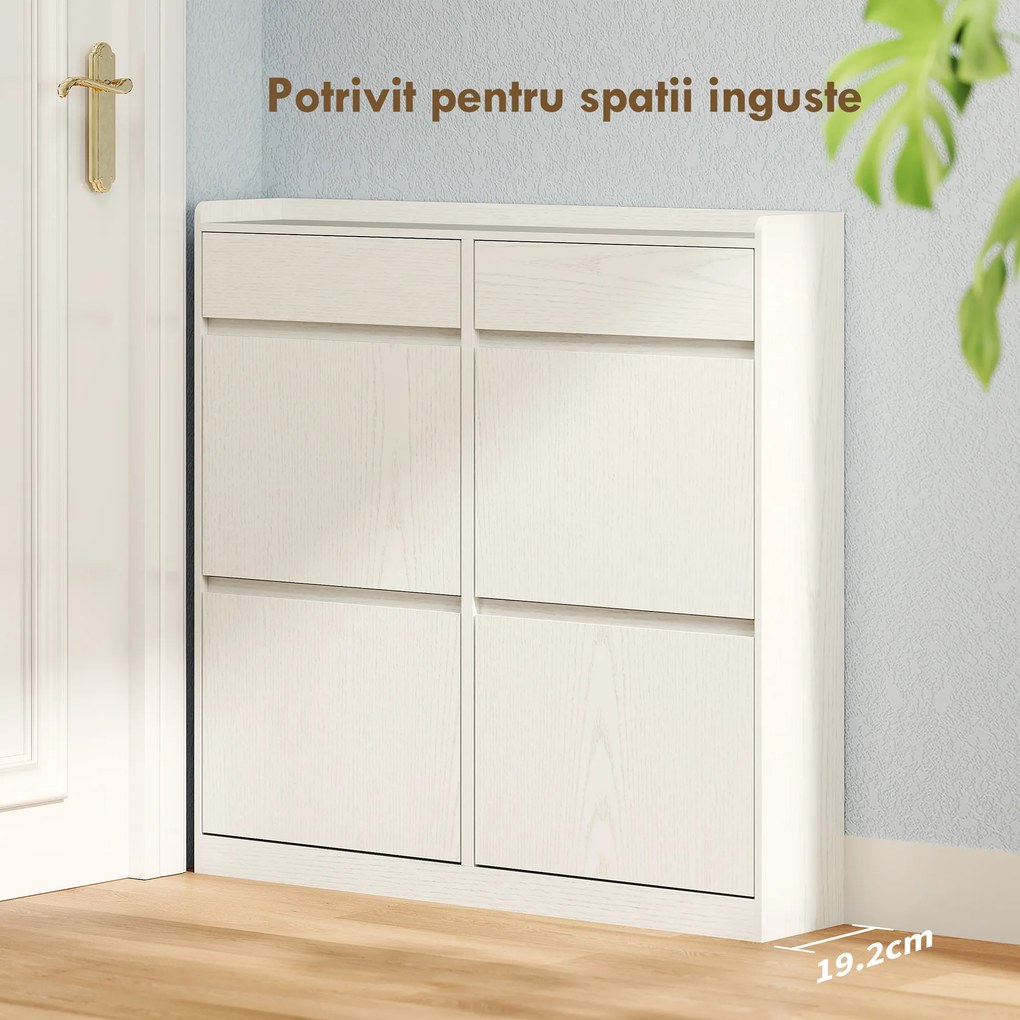 HOMCOM Dulap pentru Pantofi cu 4 Sertare Rabatabile și 2 Sertare Glisante Alb | Aosom Romania