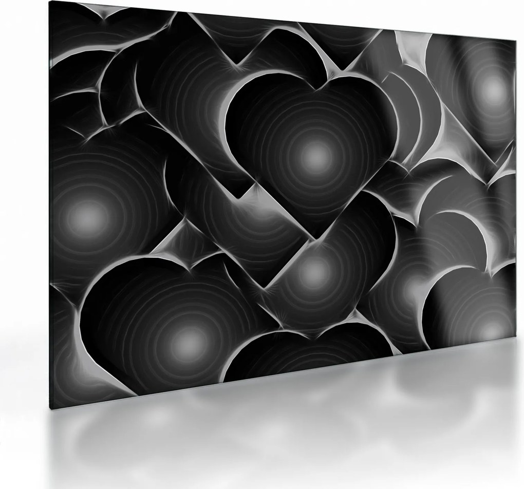 Tablou pe sticlă cu inimile alb - negre (70x50 cm)