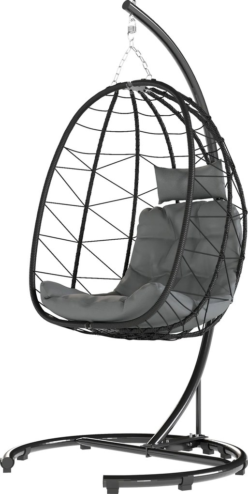 Outsunny Fotoliu suspendat Outdoor Fotoliu suspendat Egg Chair, rezistent la intemperii, incl. perne, 102 cm x 102 cm x 195 cm, Gri închis | Aosom Romania