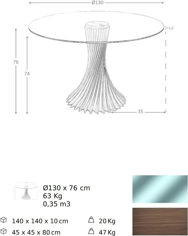 Masa rotunda design modern deosebit Glass and Walnut 130cm