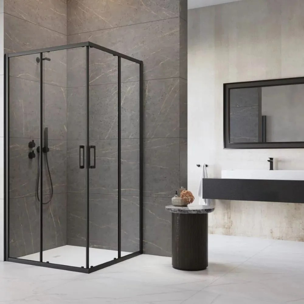 Cabina de dus patrata usi culisante Radaway Premium Pro 90x90 cm profil negru mat