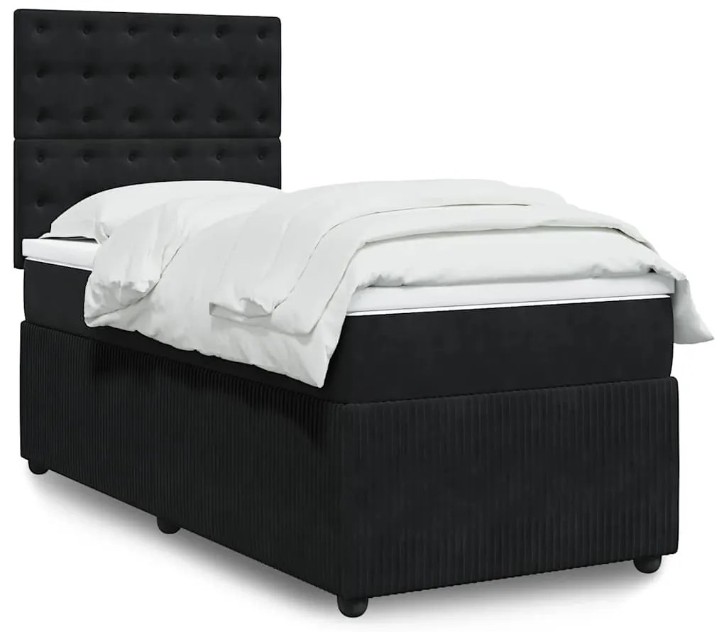 vidaXL Pat box spring cu saltea, negru, 80x200 cm, catifea
