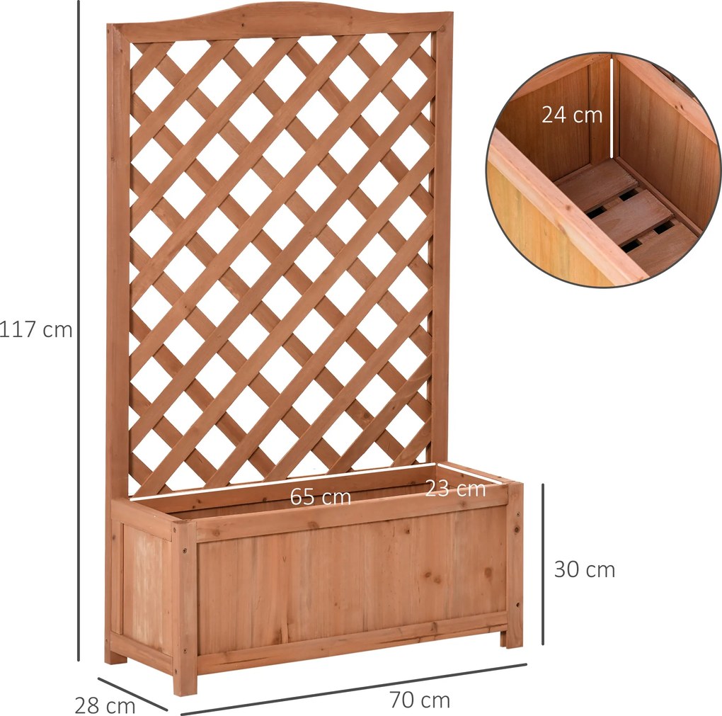 Outsunny Jardinieră cu spalier, bac de flori ridicat, pentru plante cățărătoare, legume, flori, din lemn masiv, interior și exterior, curte, grădină, balcon, 70 x 28 x 117 cm, maro | Aosom Romania