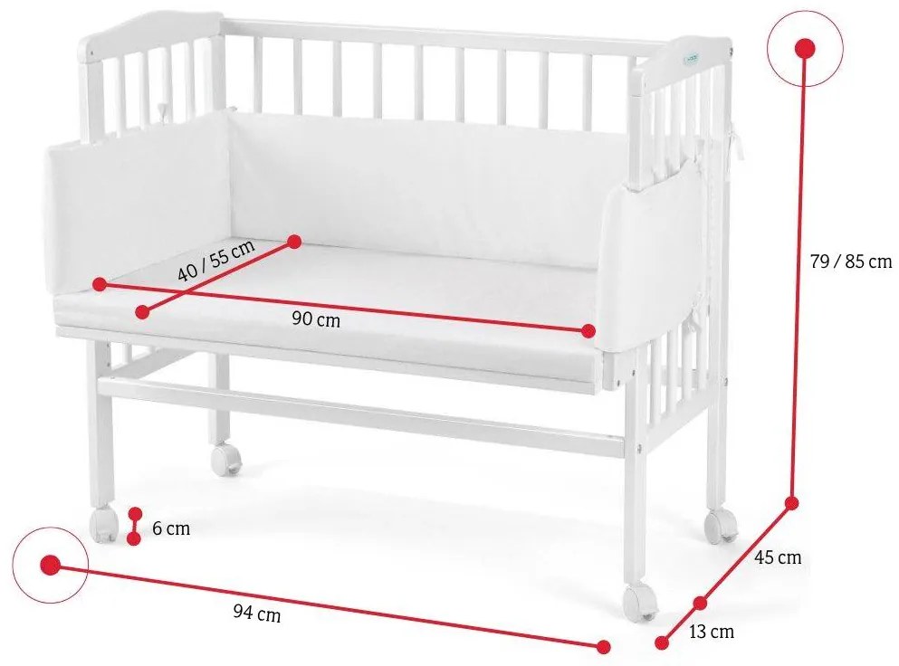 Expedo Pătuț pentru copii 2 în 1 cu saltea și mantinelă de protecție MANULIA 2, 45/58x85/79x94, alb