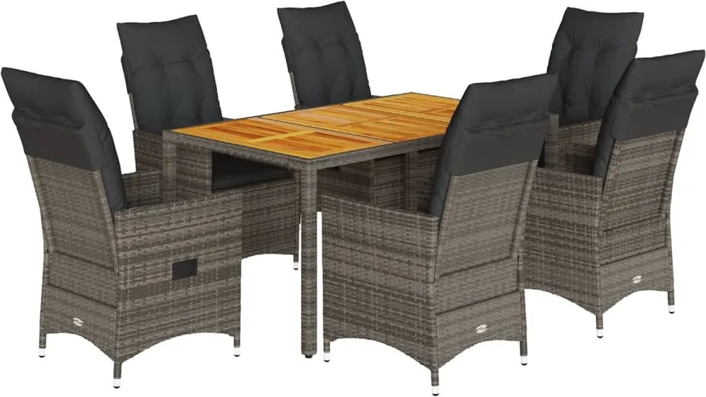 vidaXL Set mobilier de grădină cu perne, 7 piese, gri, poliratan