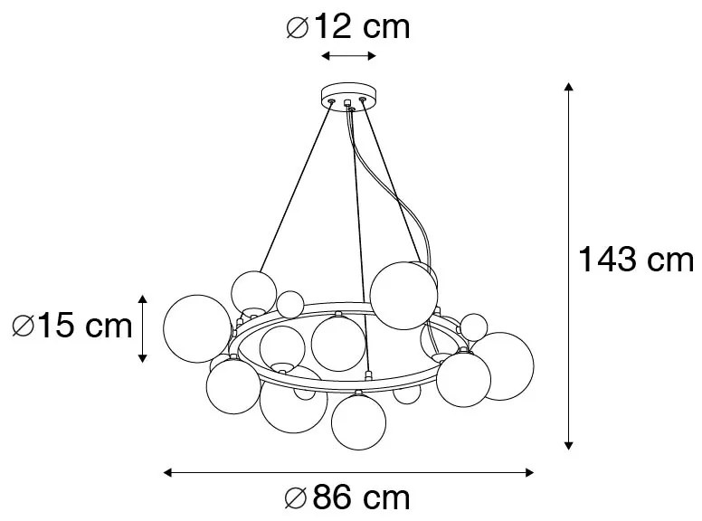 Lampă suspendată Art Deco aurie cu sticlă fumurie cu 12 lumini - David