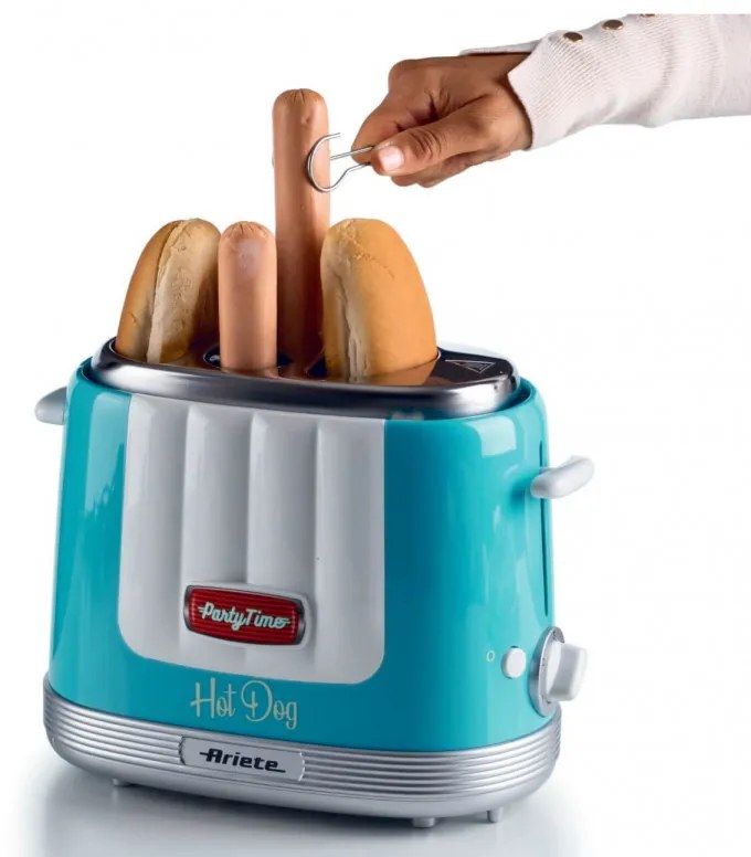 Aparat preparare hot-dog Ariete PARTY TIME 0206/01, 650W, 4 compartimente, 5 trepte, Functie Stop, Turcoaz