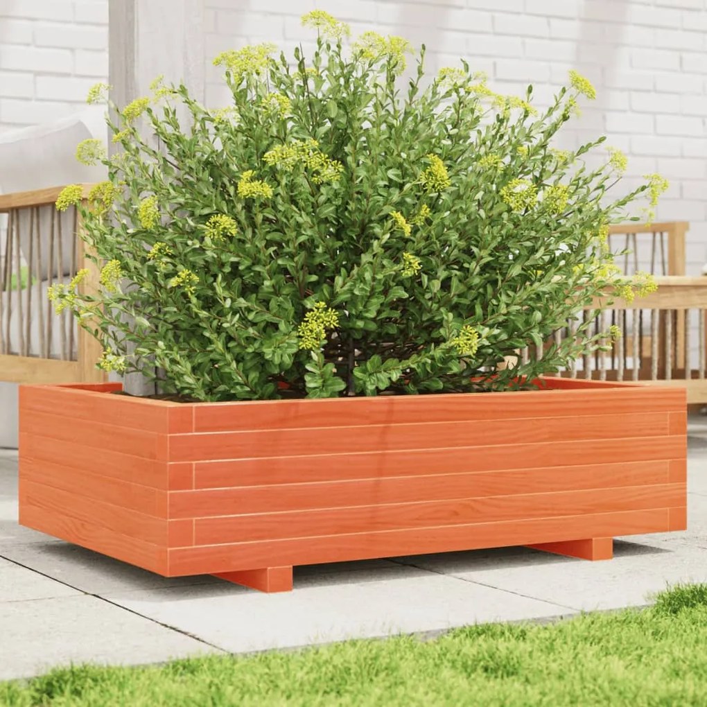 vidaXL Jardinieră grădină, maro ceruit, 90x60x26,5 cm, lemn masiv pin