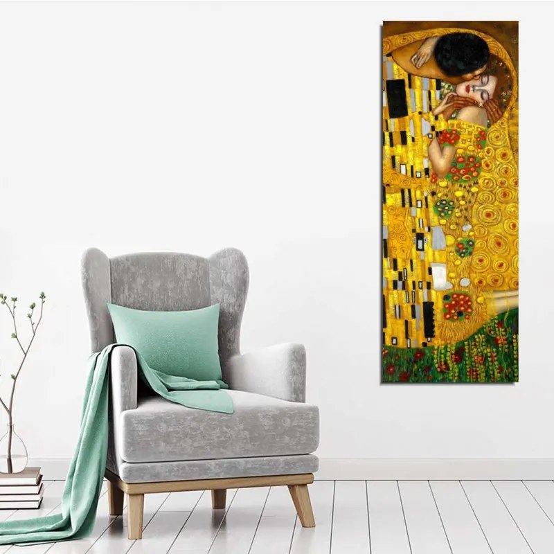 Tablou decorativ Wallxpert 265VGA1110, Sarutul de Gustav Klimt, 30x80 cm, auriu