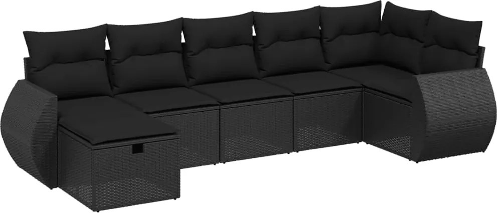 vidaXL Set canapele de grădină cu perne, 7 piese, negru, poliratan
