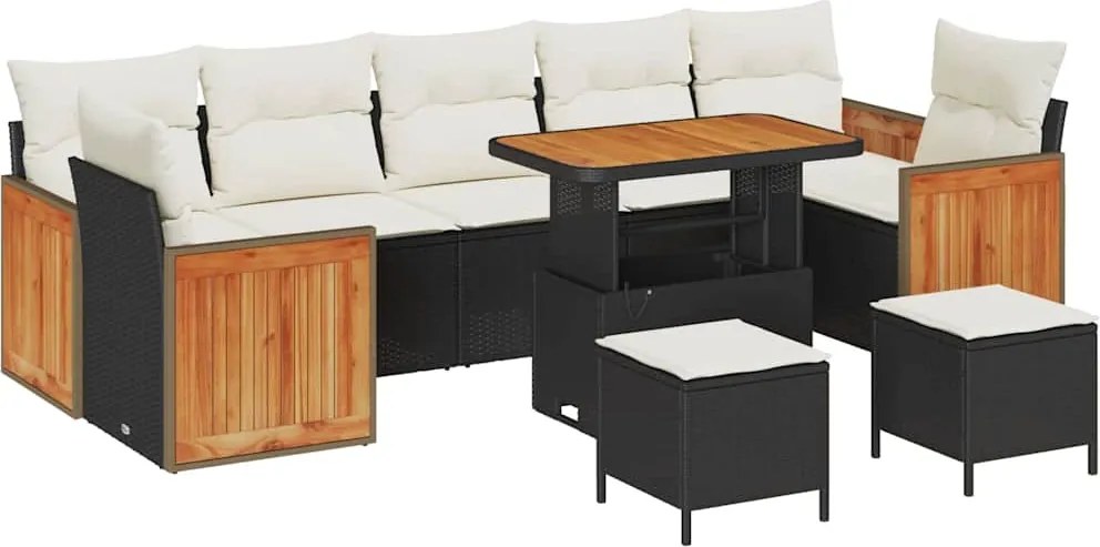 vidaXL Set de canapele pentru grădină cu pernă 10 pcs Negru și Crem