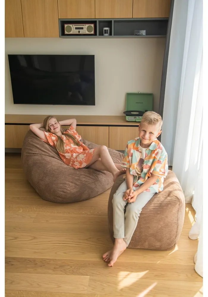 Fotoliu bean bag crem cu tapițerie din catifea reiată Plus 50 Lounge – SLOWDOWN