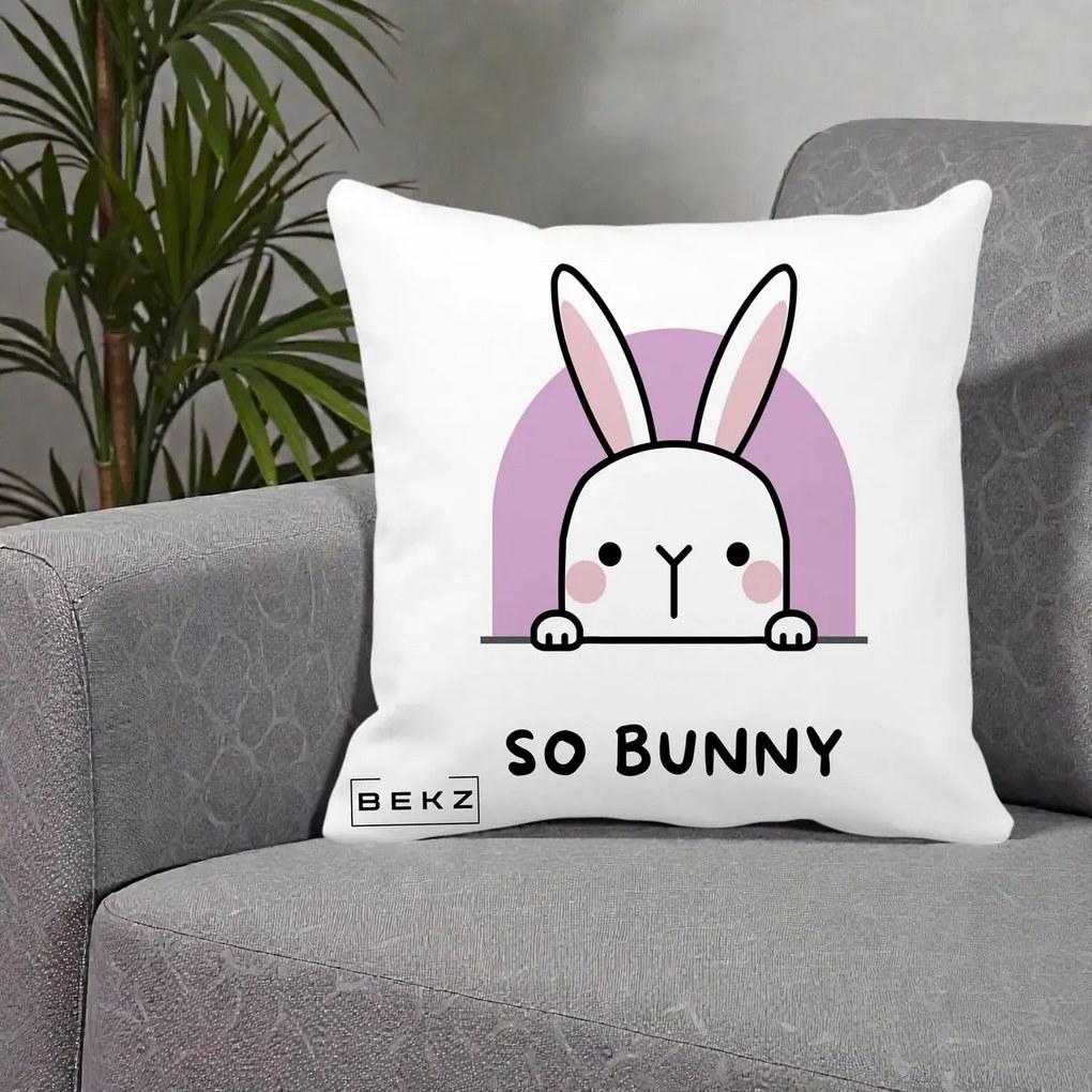 Perna Decorativa So Bunny Kawaii, 40x40 cm, Alba Mata, Husa Detasabila, Perna Inclusa, BEKZ®