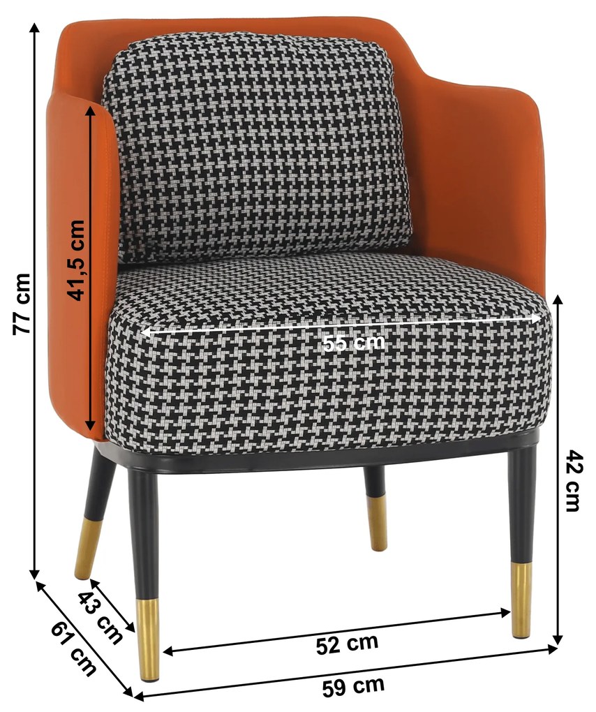 Fotoliu design, model alb-negru/ piele ecologică portocalie, EMREN