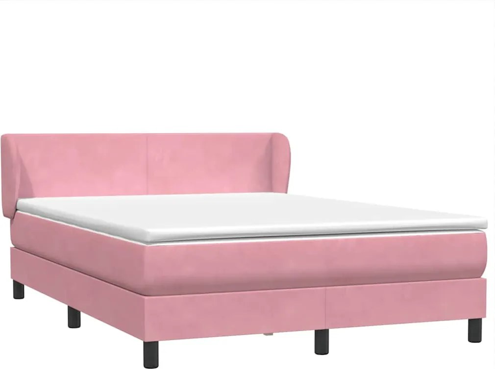 vidaXL Pat box spring cu saltea, roz, 140x220 cm, catifea