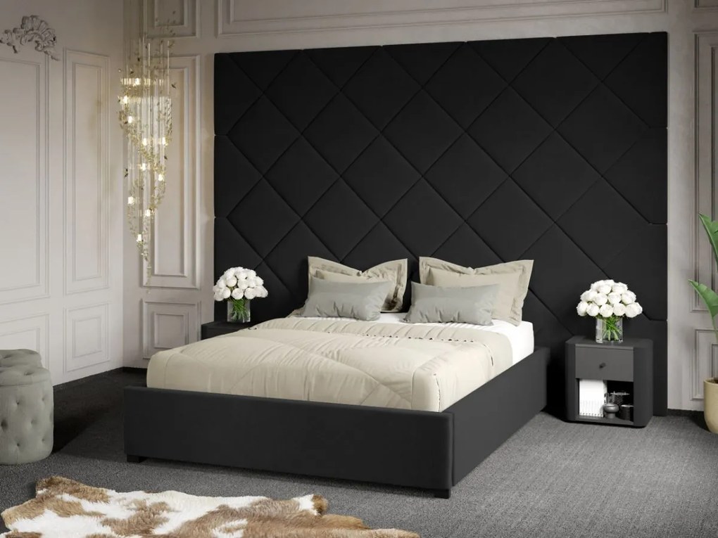 Pat Tapitat cu Panou 305x228 C3 Dubai cu somiera fixa Gri Inchis - Velluto 19 160x200