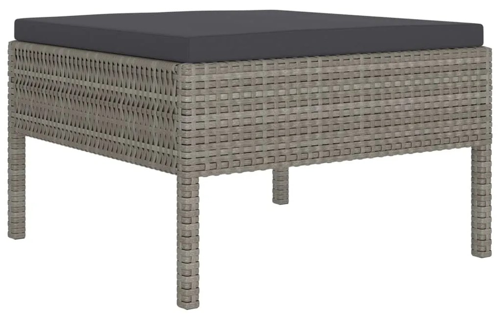 Set mobilier de gradina cu perne, 8 piese, gri, poliratan 3x colt + 3x mijloc + suport pentru picioare + masa, 1