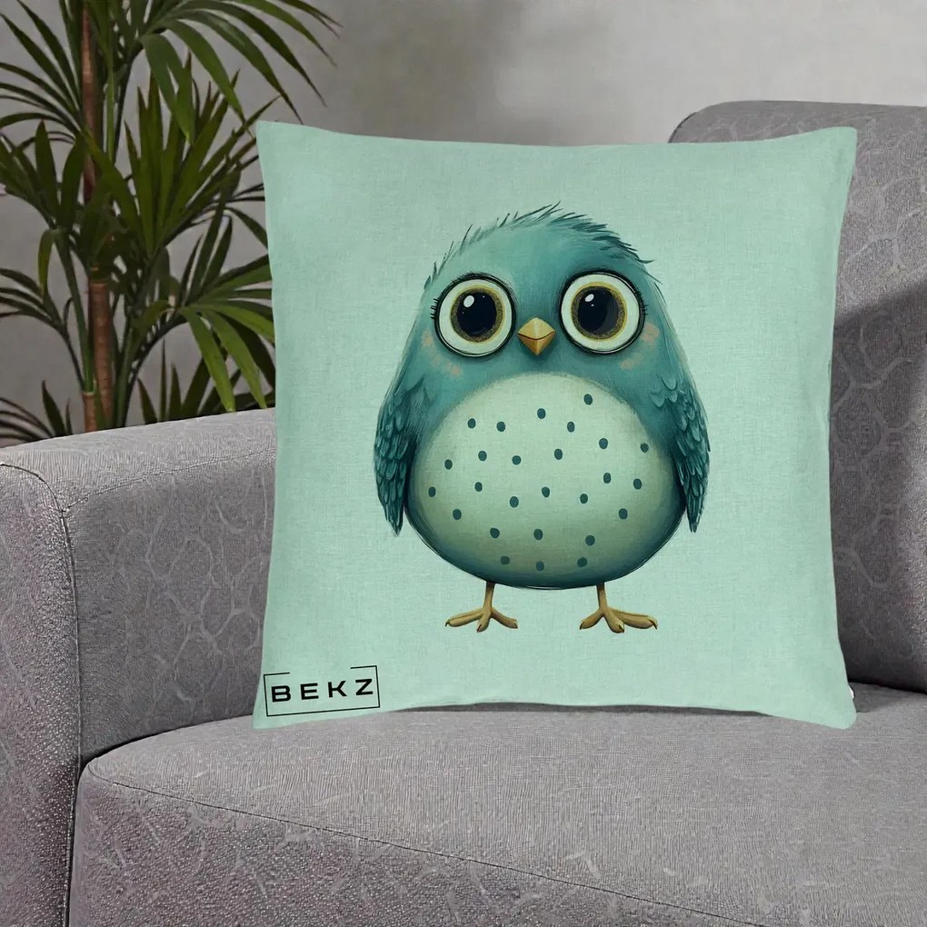 Perna Decorativa Pasare Teal cu Buline Teal, 40x40 cm, Verde Menta, Husa Detasabila, Perna Inclusa, BEKZ®