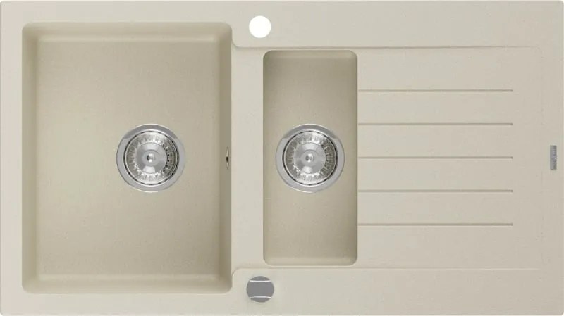 Mexen Matias chiuvetă de granit cu 1,5 compartimente și scurgător 900 x 505 mm, bej, sifon crom - 6502901505-69