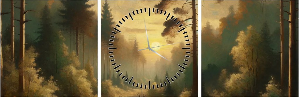 Tablou - Soare strălucind prin pădure (cu ceas) (90x30 cm)