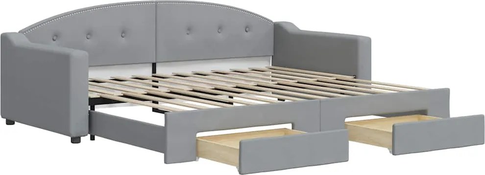 vidaXL Pat de zi cu extensie și sertare, gri deschis, 90x200cm textil