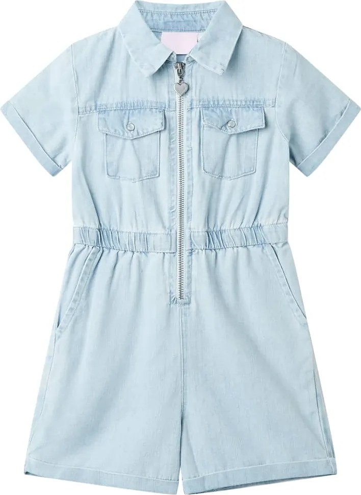 vidaXL Salopetă pentru copii cu mâneci scurte, albastru pal, 128