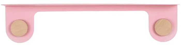 Raft de perete din oțel și detalii din lemn de stejar, cu 2 cârlige Gazzda Hook, lungime 60 cm, roz