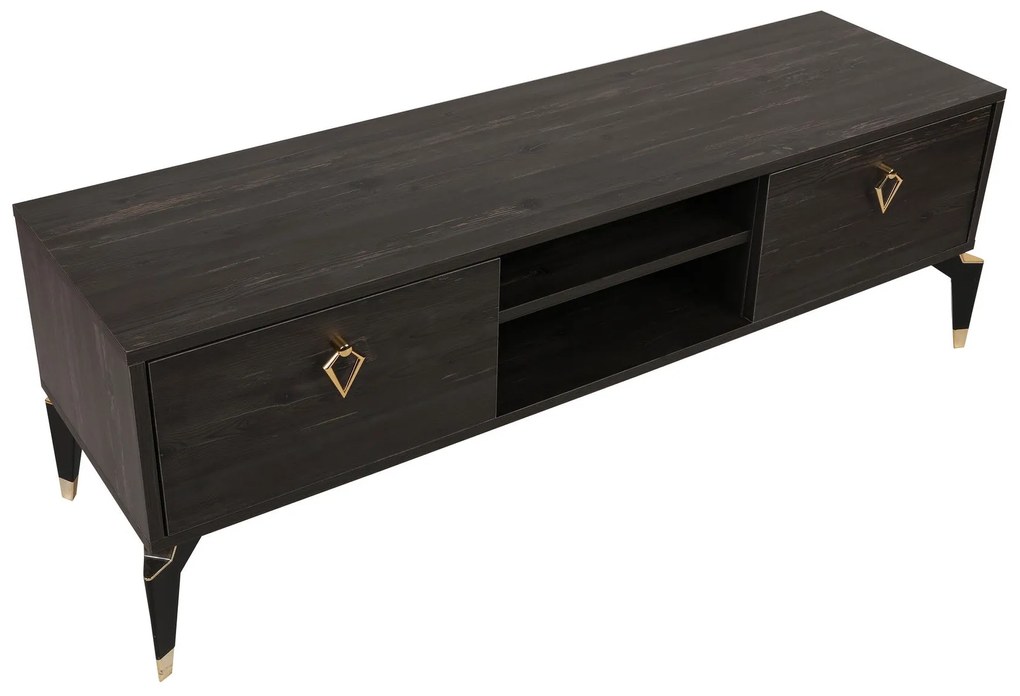 Comoda TV Posh, Alb - Maro inchis, 143 x 47 x 40 cm