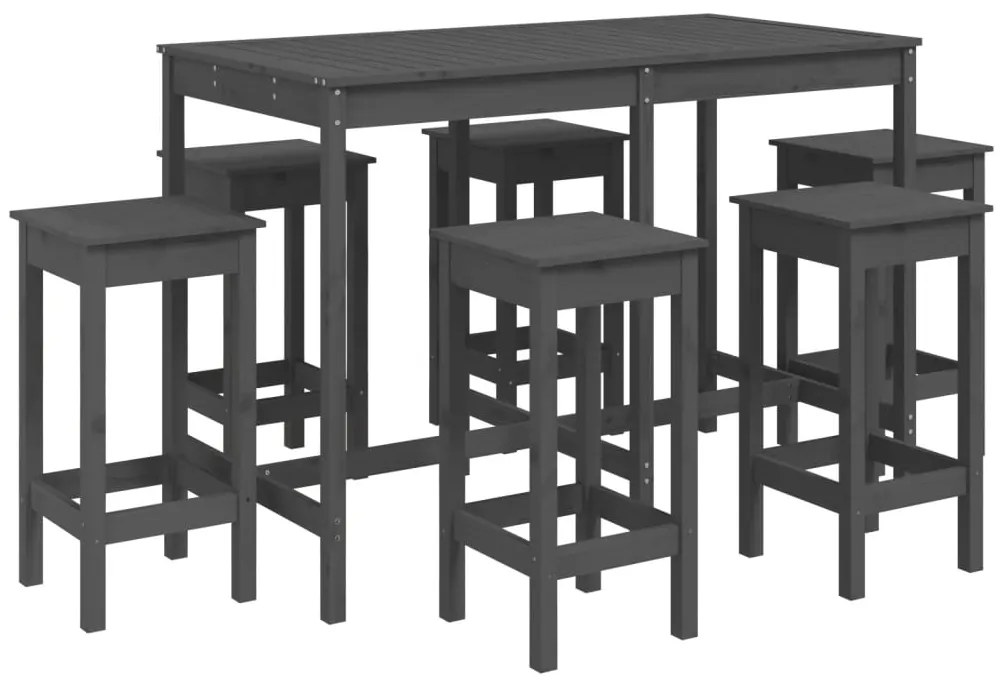 3154757 vidaXL Set bar de grădină, 7 piese, gri, lemn masiv de pin