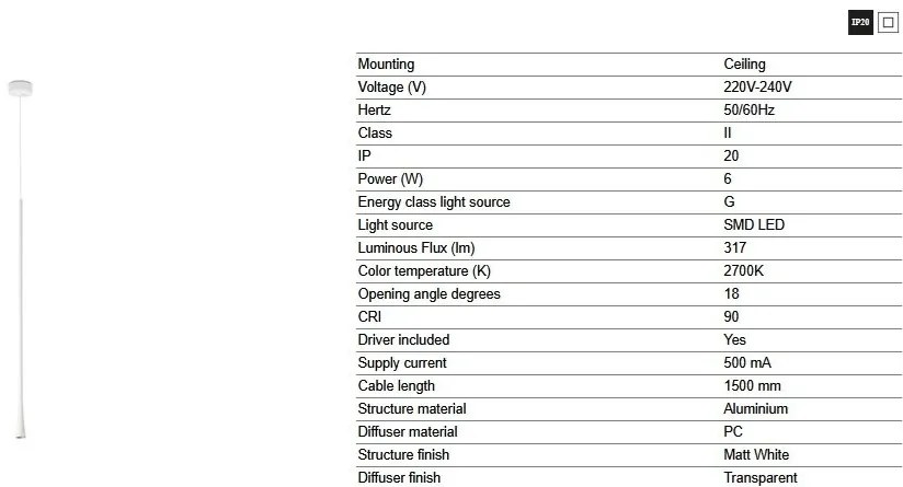 Pendul LED stil minimalist DIANA 80 alb